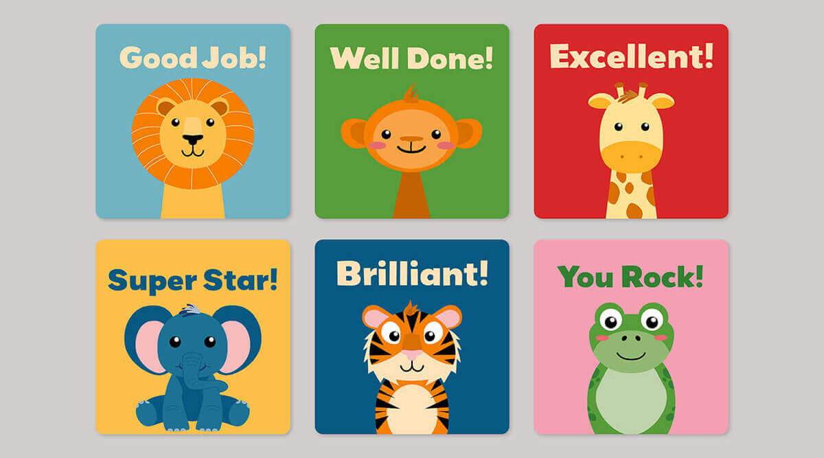 School Animal Stickers Square